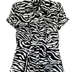 INC International Concepts Black & White Zebra-Print Button Front Top